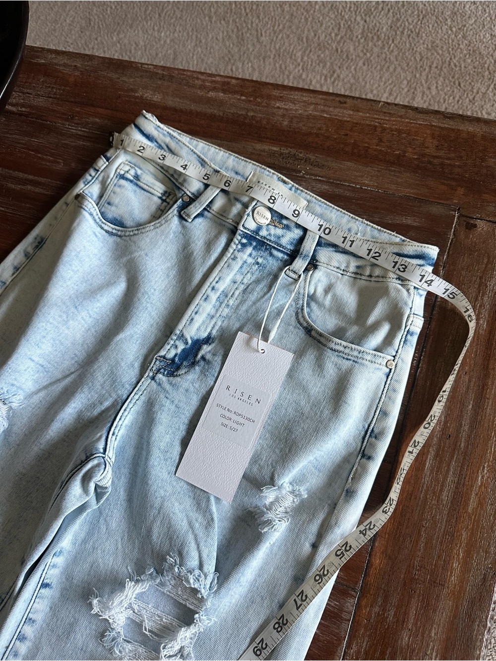 RISEN BOUTIQUE DENIM Boho High-Rise Wide Leg Distressed Jeans - Light Wash - Picture 8 of 13